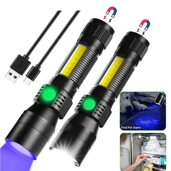 7-функциональные фонари Мощный светодиодный многофункциональный фонарик с USB-перезаряжаемым флуоресцентным детектором, фокусирующий фонарик Violet COB Strong
