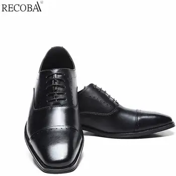 RECOBA/ Новые кожаные мужские повседневные модельные туфли, офисные туфли, черные кожаные элегантные мужские модные свадебные туфли 6 0