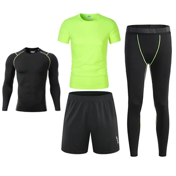Комплект мужской спортивной одежды для тренировок, 4 шт., мужской спортивный костюм для тренажерного зала, компрессионный спортивный костюм для фитнеса, одежда, нижнее белье для йоги, колготки, спортивная одежда