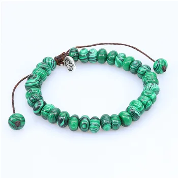 Новейший женский браслет, Модный браслет из натурального камня, Зеленый малахит, Бусины Ручной работы, Плетеные браслеты для мужчин, Ювелирные изделия