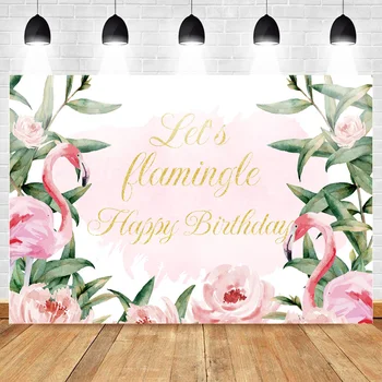 Фотофон на тему MOCSICKA Let's Flamingo Summer Baby Happy Birthday Фон для украшения баннера вечеринки Розовыми цветами