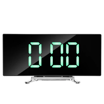 Цифровой будильник, 7-дюймовый изогнутый светодиодный экран с регулируемой яркостью, цифровые часы для спальни, часы с зеленым номером, легкий умный будильник 0